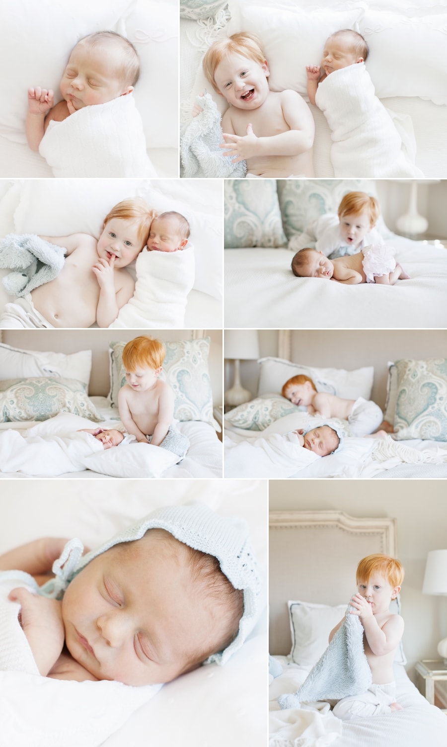 savannah newborn photographer photos of newborn baby and older brother on bed