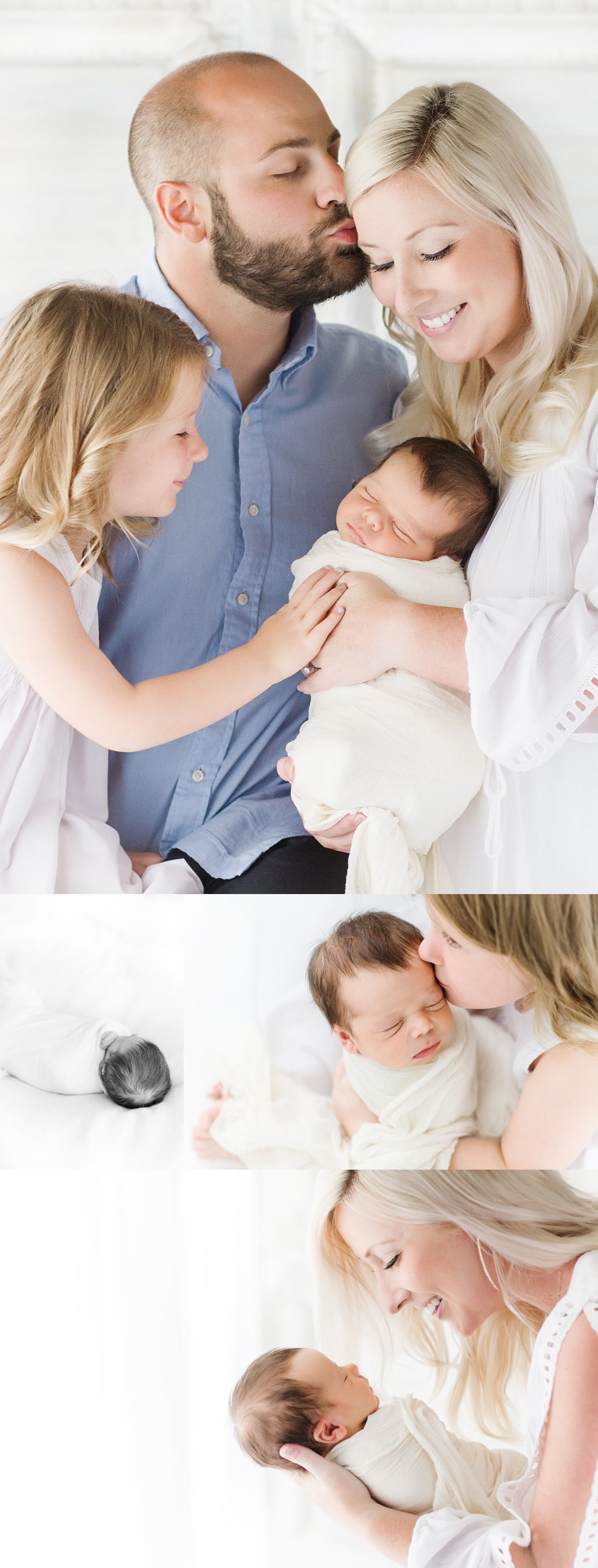  family and newborn portrait with dad kissing mom's forehead savannah ga newborn baby photographer