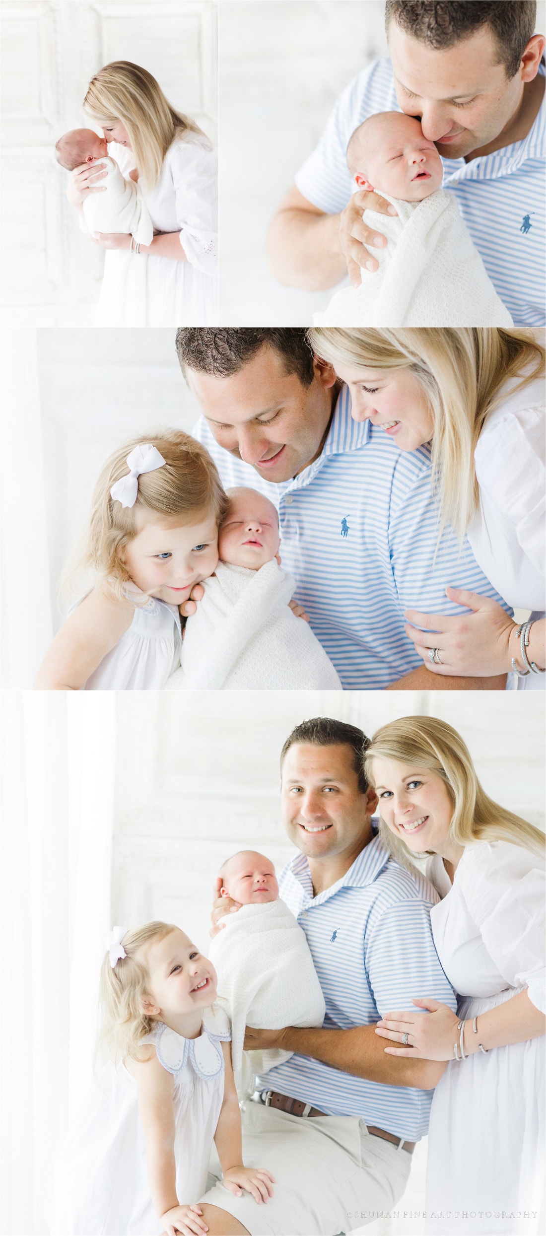 Newborn Family portraits with everyone smiling in Savannah Georgia photography studio 